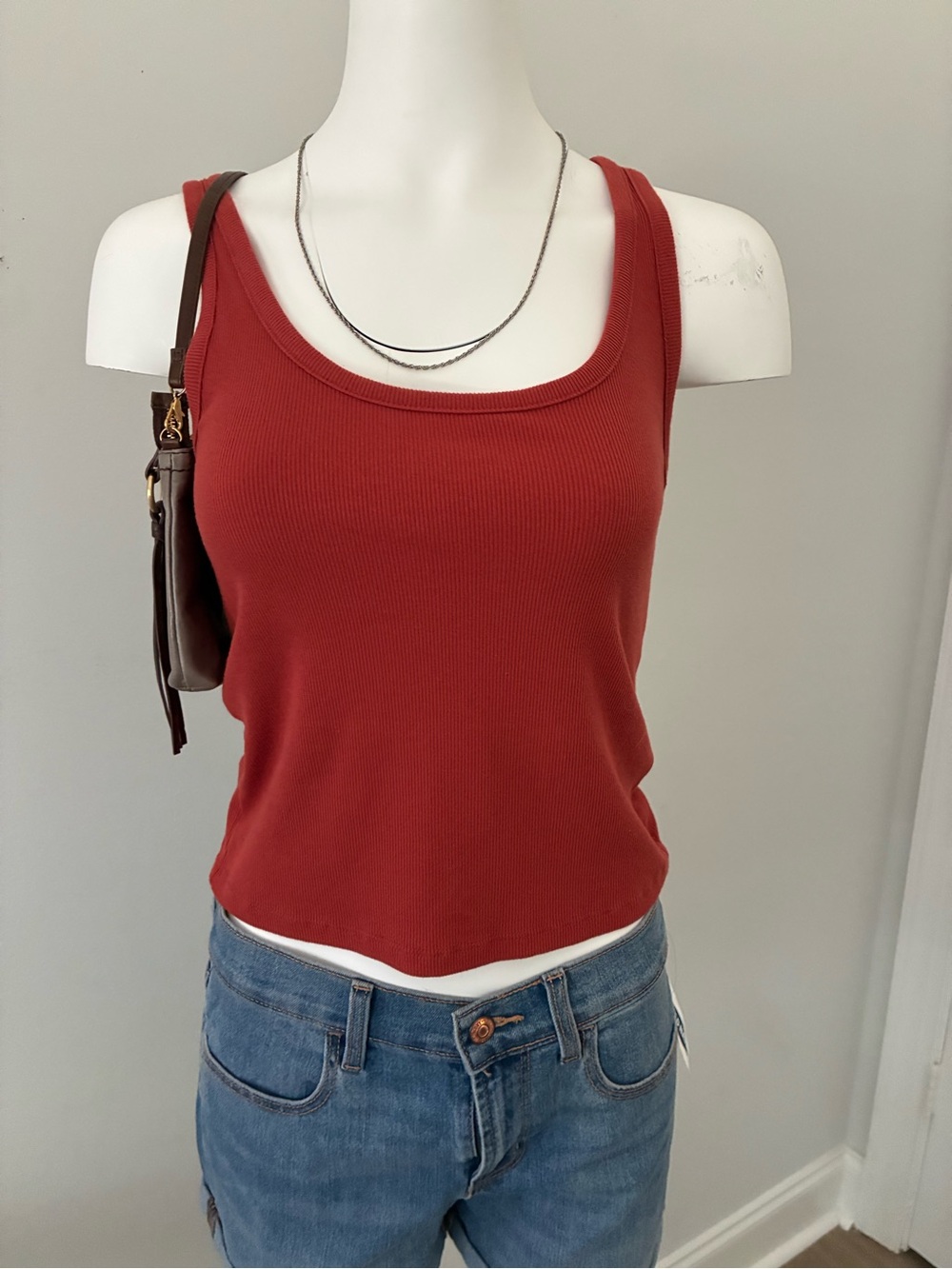 Old Navy Ribbed Scoop Tank - Rust Red